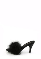 Amour-03 Marabou Slippter-Black PU