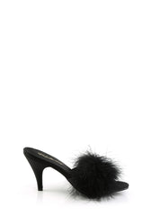 Amour-03 Marabou Slippter-Black PU