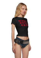 Cute Boy Tears Graphic Tee - Black