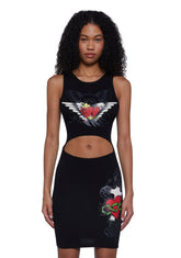 Heart Wings Cut Out Ribbed Dress