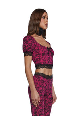 Lace Print Crop Top