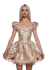 Tea And Circumstance Brocade Mini Dress - Pink