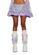 Sequin Faux Fur Trimmed Skirt - Lavender