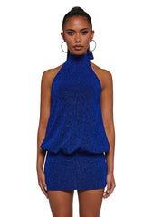 Club Moves Halter Dress - Blue Glitter