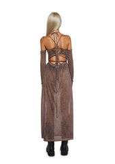 Downbeat Hooded Maxi Dress - Brown