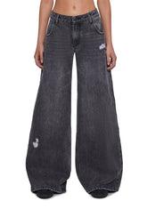 Sinful Attitude Wide Leg Jeans - Dark Grey