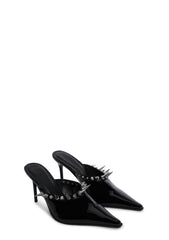 On Your Toes Spiked Mules - Black
