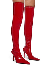 Thigh High Stretch Boots - Red