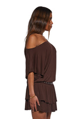 Club Time Off The Shoulder Dress - Brown
