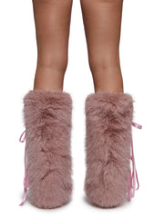 Midnight Muse Bow Faux Fur Warmers - Pink
