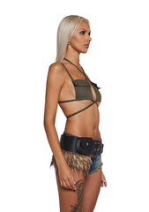Land Escape Fur Buckle Belt With Pouch