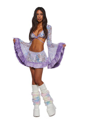 Sequin Faux Fur Trimmed Wrap Top - Lavender