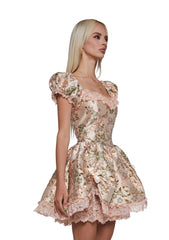 Tea And Circumstance Brocade Mini Dress - Pink