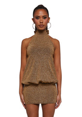 Club Moves Halter Dress - Gold Glitter
