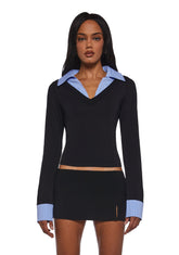 Eleanor Collared Long Sleeve Top - Striped
