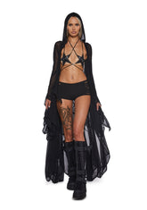 Sparkled Myths Hooded Duster - Black