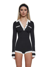 Preppy Femme Collared Romper