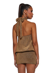 Club Moves Halter Dress - Gold Glitter