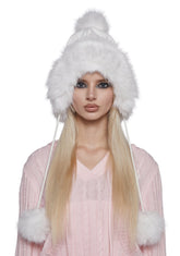 Bubble Pop Faux Fur Hat With Pom Poms - White
