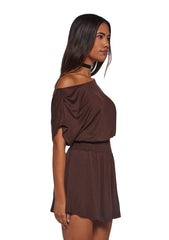 Crush Damage Off The Shoulder Dress - Brown