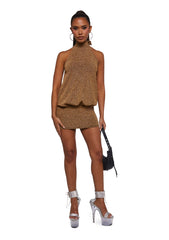 Club Moves Halter Dress - Gold Glitter
