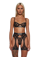 Playboy Flocked Bunny Chaps Set - Black