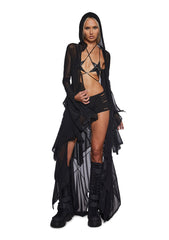Sparkled Myths Hooded Duster - Black
