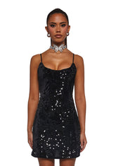 Over The Moon Sequin Dress - Black