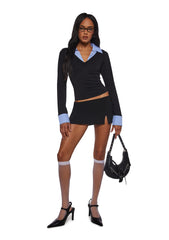 Eleanor Collared Long Sleeve Top - Striped