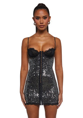 Captivating Gazes Slip Dress - Sequin