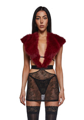 Fur The Night Lace and Faux Fur Chemise Set