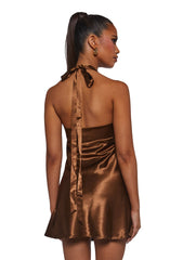 House Party Halter Dress - Brown