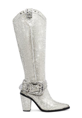 Sharp Sheriff Shine Knee High Boots -Silver