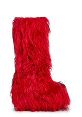 Liquid Rhythm Faux Fur Boots - Red