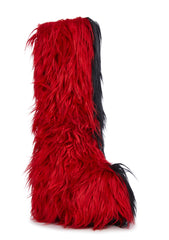 Liquid Rhythm Faux Fur Boots - Red