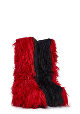 Liquid Rhythm Faux Fur Boots - Red