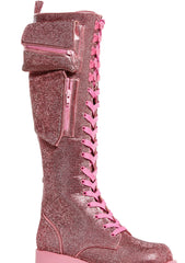 Obsidian Pocket Combat Boots - Rhinestone