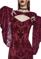 Druid’s Wife Maxi Dress And Shrug Set - Dark Red