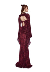 Druid’s Wife Maxi Dress And Shrug Set - Dark Red