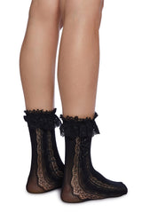 Shadow Lace Crew Socks - Black