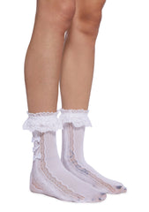 Shadow Lace Crew Socks - White