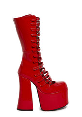 Hardcore Dazzle Platform Boots - Red