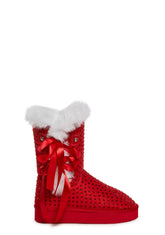 Snowflake Cadet Rhinestone Booties - Red