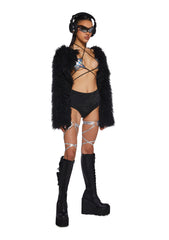 Midnight Hype Faux Fur Shrug - Black