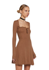 Mid Century Date Thermal Dress - Brown