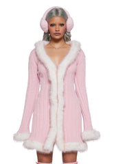 Furry Foe Long Cardigan - Pink