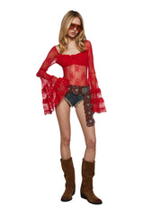 True Love Nonsense Lace Bodysuit - Red