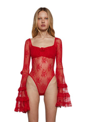 True Love Nonsense Lace Bodysuit - Red