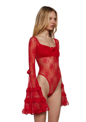 True Love Nonsense Lace Bodysuit - Red