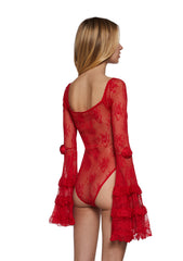 True Love Nonsense Lace Bodysuit - Red
